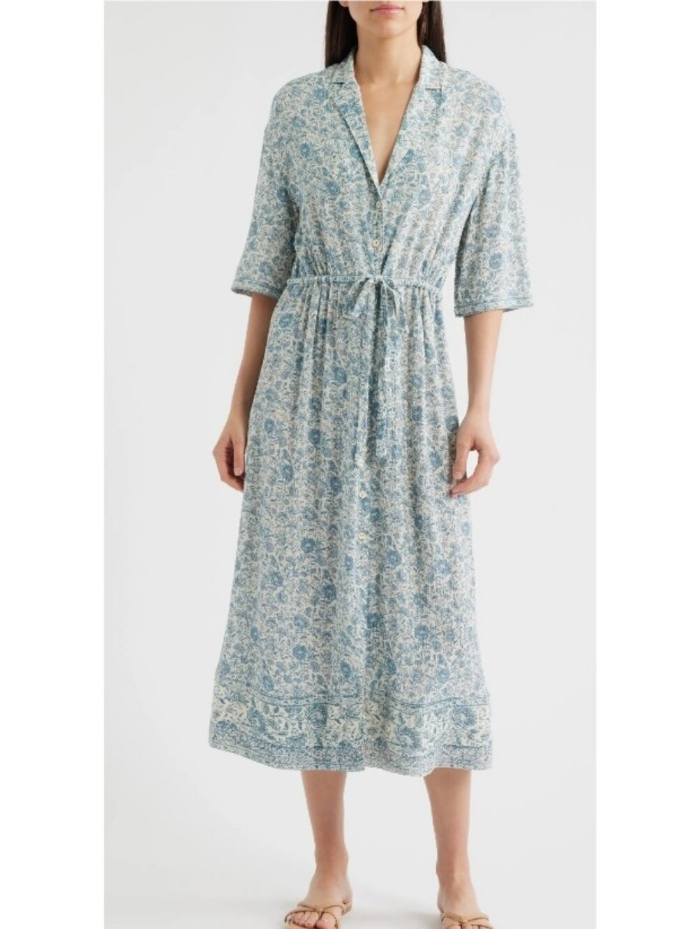 Faherty Blue and Cream Floral Midi Dress